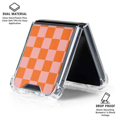 Orange Checkered Galaxy Z Flip6 Clear Case